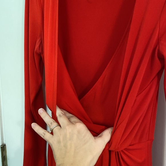 BCBGeneration Red Surplice Knot Dress | size medium - Picture 7 of 13